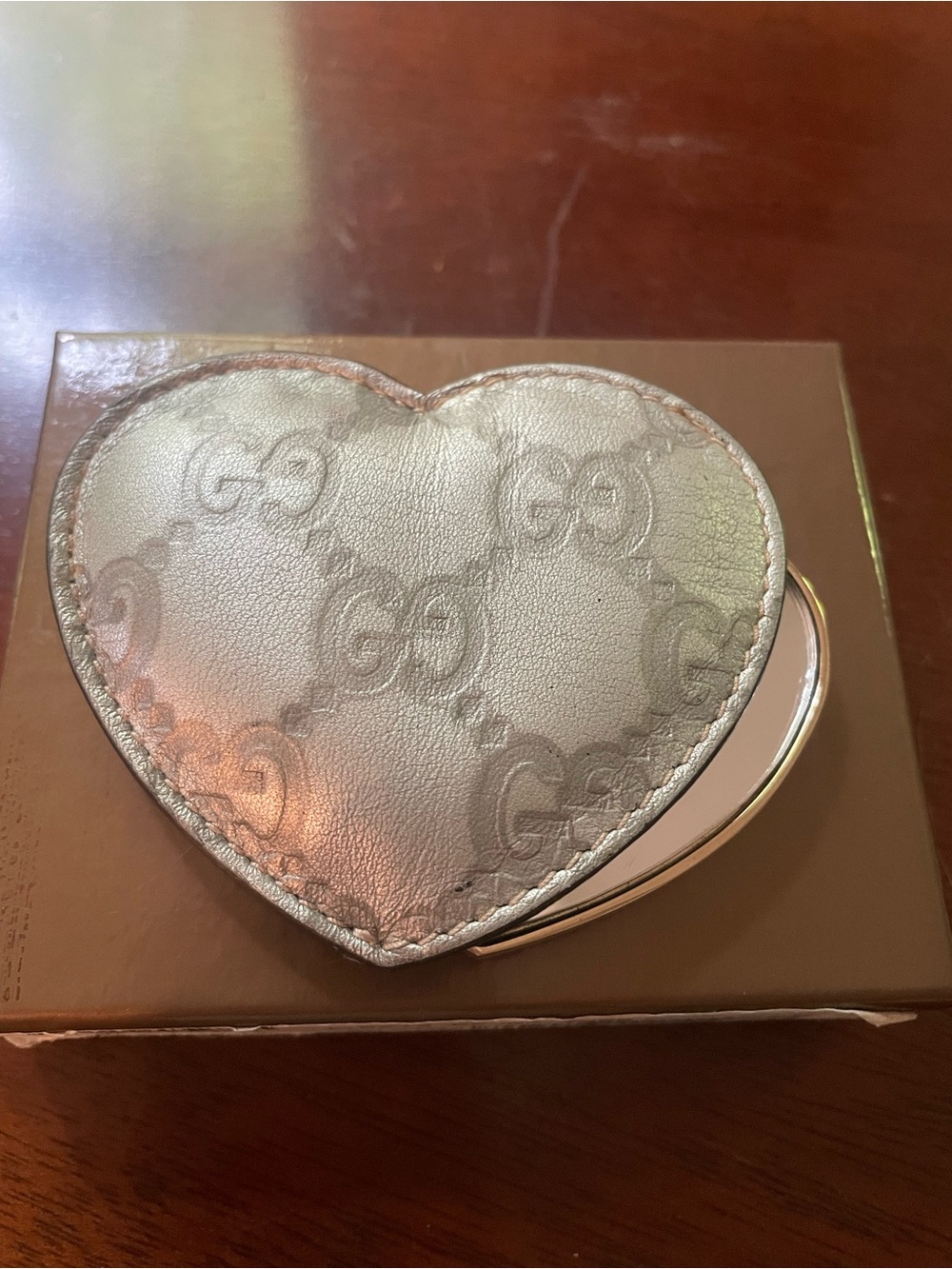 Gucci Silver Heart Compact Mirror Case